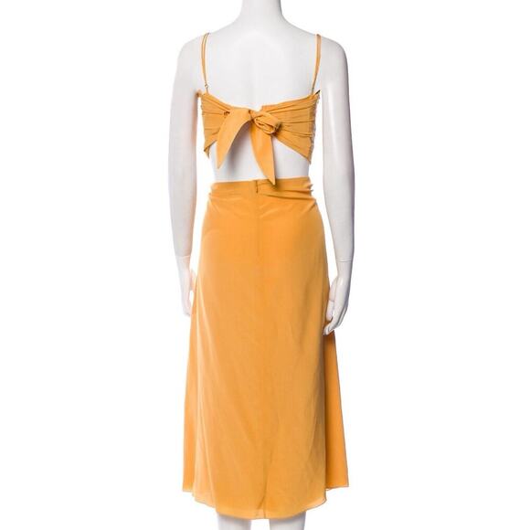 JOHANNA ORTIZ Embroidered Cut Out Midi Dress 12 L Silk Yellow Gold Floral $2250 - Picture 9 of 9